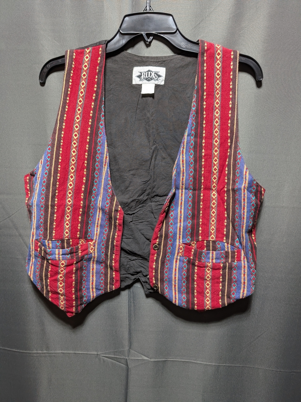 Vintage 80s/90s Ride Patterned Striped Vest - Women's Red Multi